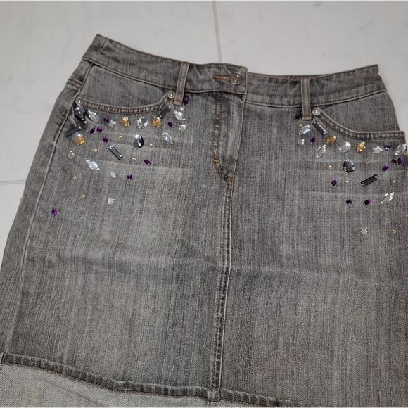 Escada Sport Embellished Gray Denim Skirt Nwot Size 36 US 6 - Picture 12 of 14